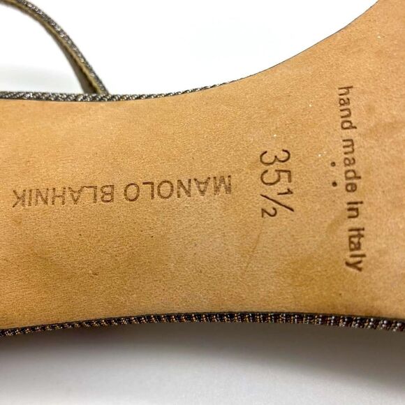Manolo Blahnik Dixie Metallic T-Strap  Heels Sandals Size 35,5 Made in Italy - Picture 12 of 14